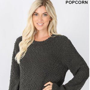 Ash Gray Popcorn Sweater NWT wrist puff sleeve